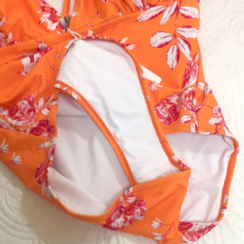 NWT Cupshe Orange Floral One Piece Swimsuit - Picture 9 of 13